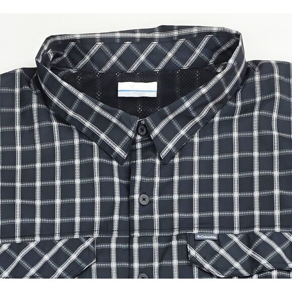 Columbia Size 3X Mens Black Gray Check Omni Shade Back Vent Polyester Shirt - Picture 13 of 13